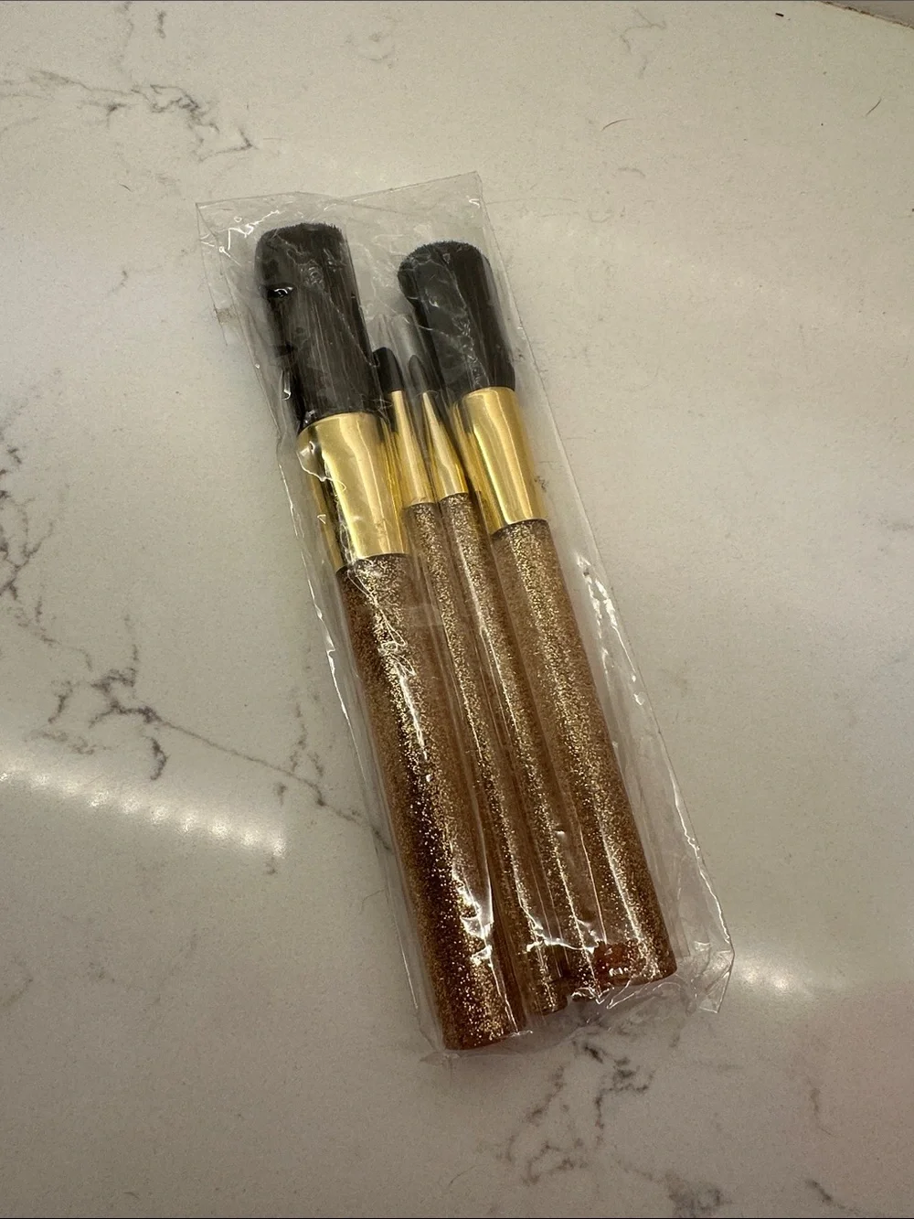 Estee Lauder Gold and Black Glitter Handle Makeup Brush Set